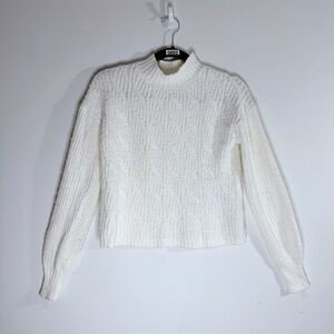 🤍 J.Crew Factory Mock Neck Cable Knit Sweater XXS Ivory White